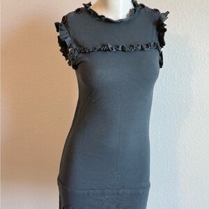 Elegant Ruffle Trim Sleeveless mini dress - Charcoal